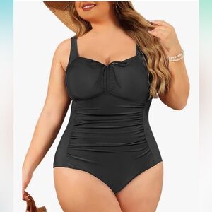 Daci Plus Size One Piece Swimsuit Tummy Control Vintage Ruched NWT